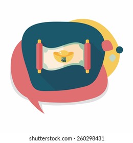 Chinese New Year flat icon with long shadow,eps10, Gold ingot calligraphy scrolls means " wish good luck and fortune comes."