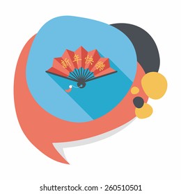 Chinese New Year flat icon with long shadow,eps10, Folding fan with Chinese blessing words " Happy New Year."