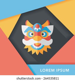 Chinese New Year flat icon with long shadow,eps10,The dragon and lion dancing head