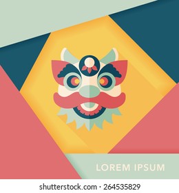 Chinese New Year flat icon with long shadow,eps10,The dragon and lion dancing head