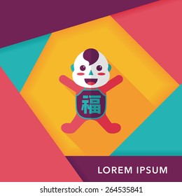 Chinese New Year flat icon with long shadow,eps10, Maitreya doll decoration means "Bless you have wealth, monasticism and popularity."