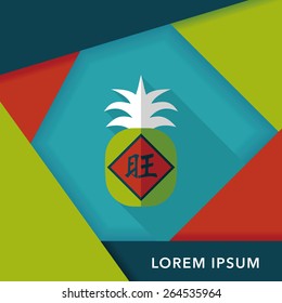 Chinese New Year flat icon with long shadow,eps10, when you send pineapple for your friends in Chinese New Year means you wish them will be wealthy this year.