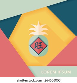 Chinese New Year flat icon with long shadow,eps10, when you send pineapple for your friends in Chinese New Year means you wish them will be wealthy this year.