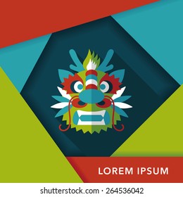 Chinese New Year flat icon with long shadow,eps10,The dragon and lion dancing head