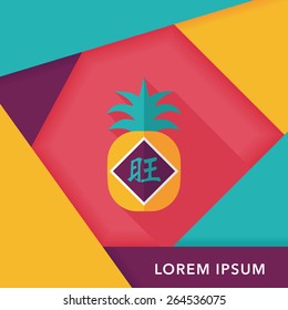 Chinese New Year flat icon with long shadow,eps10, when you send pineapple for your friends in Chinese New Year means you wish them will be wealthy this year.