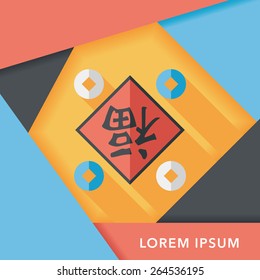 Chinese New Year flat icon with long shadow,eps10, Chinese couplets with Chinese word fu means " wish fortune and lucky comes"