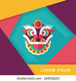 Chinese New Year flat icon with long shadow,eps10,The dragon and lion dancing head