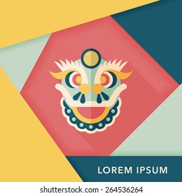 Chinese New Year flat icon with long shadow,eps10,The dragon and lion dancing head