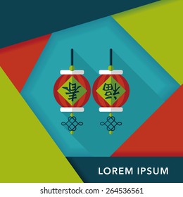 Chinese New Year flat icon with long shadow,eps10, Chinese festival couplets with lantern means " wish good luck and Spring comes."