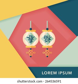 Chinese New Year flat icon with long shadow,eps10, Chinese festival couplets with lantern means " wish good luck and Spring comes."