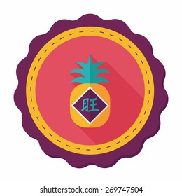Chinese New Year flat icon with long shadow,eps10, when you send pineapple for your friends in Chinese New Year means you wish them will be wealthy this year.