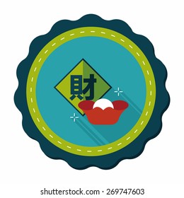 Chinese New Year flat icon with long shadow,eps10, Chinese festival couplets with gold ingot means " wish fortune come"