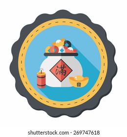 Chinese New Year flat icon with long shadow,eps10, Gold ingot means " wish good luck and fortune come."