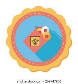 Chinese New Year flat icon with long shadow,eps10, Ancient coins lucky pendant means " wish good luck and fortune comes."