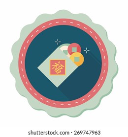 Chinese New Year flat icon with long shadow,eps10, Ancient coins lucky pendant means " wish good luck and fortune comes."