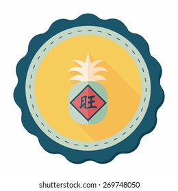 Chinese New Year flat icon with long shadow,eps10, when you send pineapple for your friends in Chinese New Year means you wish them will be wealthy this year.