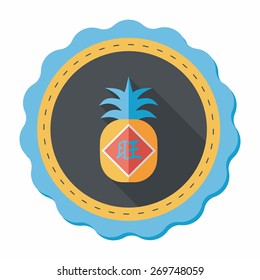 Chinese New Year flat icon with long shadow,eps10, when you send pineapple for your friends in Chinese New Year means you wish them will be wealthy this year.