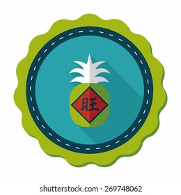 Chinese New Year flat icon with long shadow,eps10, when you send pineapple for your friends in Chinese New Year means you wish them will be wealthy this year.