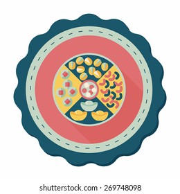 Chinese New Year flat icon with long shadow,eps10, Chinese desserts plate include nuts, candies and cookies.