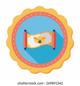 Chinese New Year flat icon with long shadow,eps10, Gold ingot calligraphy scrolls means " wish good luck and fortune comes."