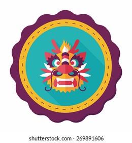 Chinese New Year flat icon with long shadow,eps10,The dragon and lion dancing head