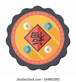 Chinese New Year flat icon with long shadow,eps10, Chinese couplets with Chinese word fu means " wish fortune and lucky comes"