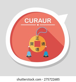 Chinese New Year flat icon with long shadow,eps10, Ancient Coins lucky pendant means "wish good luck and fortune comes."