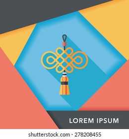 Chinese New Year flat icon with long shadow,eps10, lucky Chinese knot means " wish good luck and fortune comes."