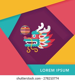 Chinese New Year flat icon with long shadow,eps10,The dragon and lion dancing head