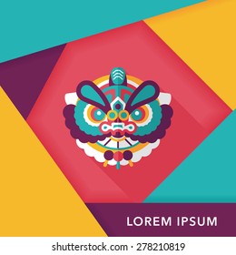 Chinese New Year flat icon with long shadow,eps10,The dragon and lion dancing head