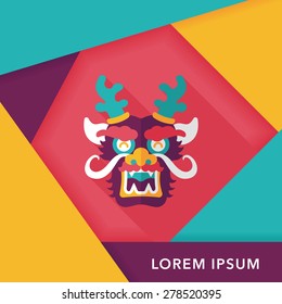 Chinese New Year flat icon with long shadow,eps10,The dragon and lion dancing head