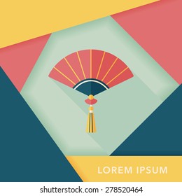 Chinese New Year flat icon with long shadow,eps10, Chinese folding fan means " win speedy success."