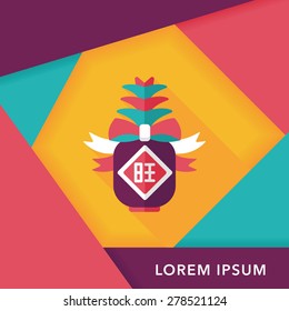 Chinese New Year flat icon with long shadow,eps10, when you send pineapple for your friends in Chinese New Year means you wish them will be wealthy this year.