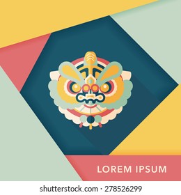 Chinese New Year flat icon with long shadow,eps10,The dragon and lion dancing head