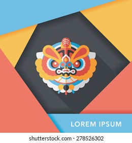 Chinese New Year flat icon with long shadow,eps10,The dragon and lion dancing head
