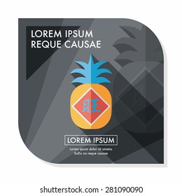 Chinese New Year flat icon with long shadow,eps10, when you send pineapple for your friends in Chinese New Year means you wish them will be wealthy this year.