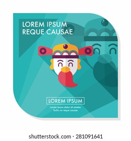 Chinese New Year flat icon with long shadow,eps10, God of wealth