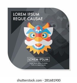 Chinese New Year flat icon with long shadow,eps10,The dragon and lion dancing head