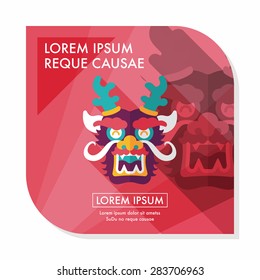 Chinese New Year flat icon with long shadow,eps10,The dragon and lion dancing head