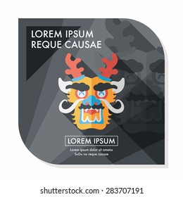 Chinese New Year flat icon with long shadow,eps10,The dragon and lion dancing head