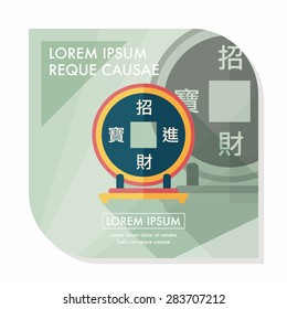 Chinese New Year flat icon with long shadow,eps10, Chinese decoration, Chinese words mean wish you can be wealthy and prosperity.