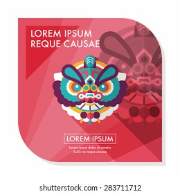 Chinese New Year flat icon with long shadow,eps10,The dragon and lion dancing head