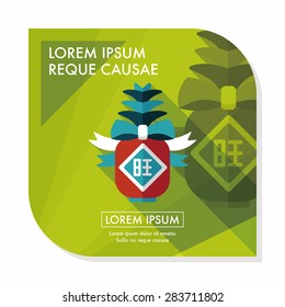 Chinese New Year flat icon with long shadow,eps10, when you send pineapple for your friends in Chinese New Year means you wish them will be wealthy this year.