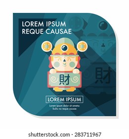 Chinese New Year flat icon with long shadow,eps10, God of wealth