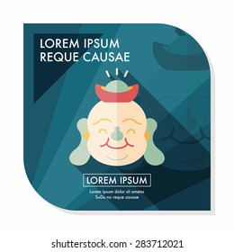Chinese New Year flat icon with long shadow,eps10, Maitreya means "Bless you have wealth, monasticism and popularity."