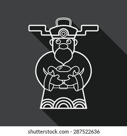 Chinese New Year flat icon with long shadow, God of wealth, line icon