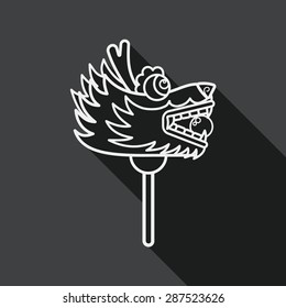 Chinese New Year flat icon with long shadow,The dragon and, line icon