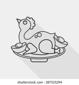 Chinese New Year flat icon with long shadow, Chinese Chick, line icon