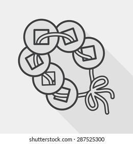 Chinese New Year flat icon with long shadow, Ancient coins, line icon