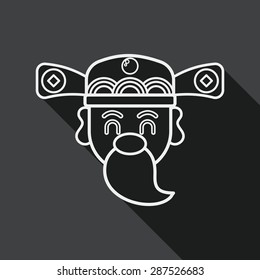 Chinese New Year flat icon with long shadow, God of wealth, line icon